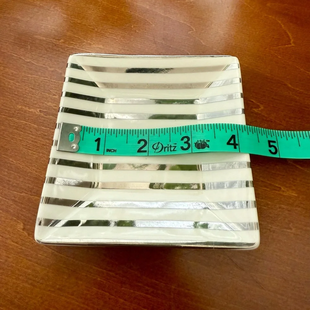 J. Crew small square silver and ivory stripe jewelry tray